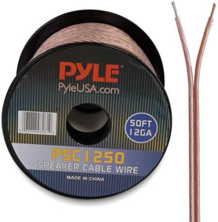 Fio de alto -falante Pyle 50ft 12 medidores - cabo de cobre em bobo para conectar estéreo de áudio ao amplificador, sistema de som surround, teatro de TV e estéreo de carro - PSC1250