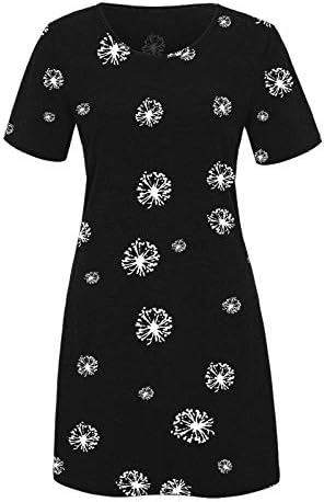 IQKA Women Dress Summer Summer Casual Vestido Floral Impressão floral Manga curta o pescoço de camisa gráfica vestido de túnica fluida Flowy Blouse