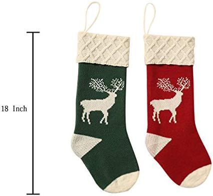 Meias de Natal de Beigeswan, 2 pacote de 2 polegadas de 18 polegadas longas de rena de snowflakes de snowflakes para decoração de temporada de férias em família, vermelho e verde, verde e vermelho