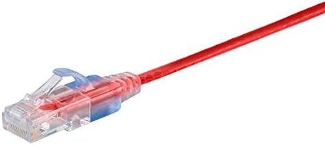 MONOPRICE Slimrun Cat6a Ethernet Patch Cable - Network Internet Cord - RJ45, encalhado, UTP, fio de cobre nua puro, 30awg, 2 pés, vermelho,