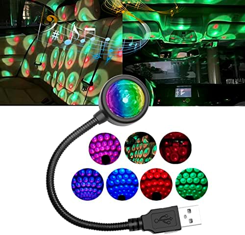 Haiseca USB Star Night Light, Sync Music Ajustável Luz do telhado de carro 9 Modos de função e 4 cores 5V Interior portátil