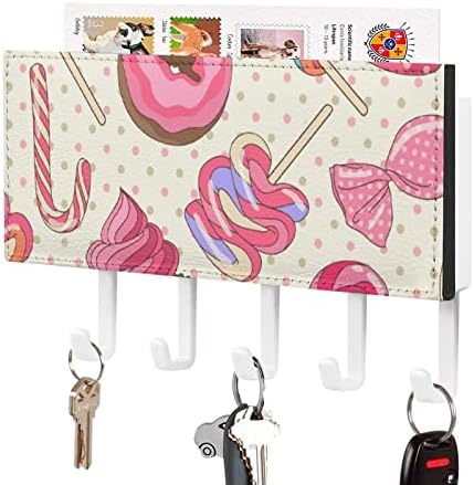 Colorido Lollipop Candy Macaroon Cupcake Donut Wall Montado por correio com 5 ganchos -chave Organizador pendurado para o escritório do corredor banheiro decorativo