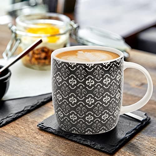 Okllen 6 pacote 11,5 oz canecas de café texturizadas geométricas, canecas de café cerâmica canecas de chá elegantes preenchem para café com leite, cappuccino, leite, água, cacau, cereais, preto e branco