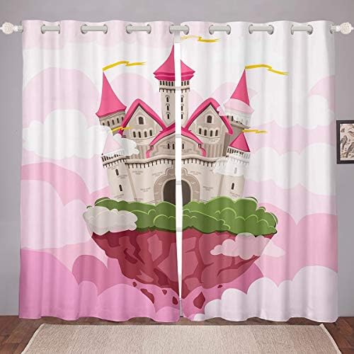 EROSEBRIBRIBRIBRIDAL CASTLE PINK CASTELA DRAPES DE VENLHA DE FEIRO CASTELO DE FEIRA TRATAMENTOS DE JANEDAS PARA CRIANÇAS MENINAS MUNIMAS Antegramento Clouds Painéis de cortina Flutuante Island Janela Cortinas de janela 76W X45L Decoração da sala