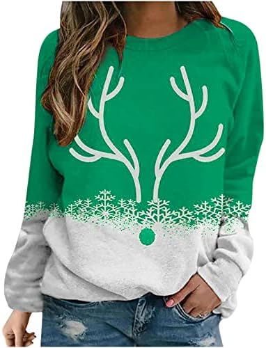 Snowflake Christmas Tops for Women Fofte Rena Prind casual solto manga longa com coletor de suéteres de pullocatologia