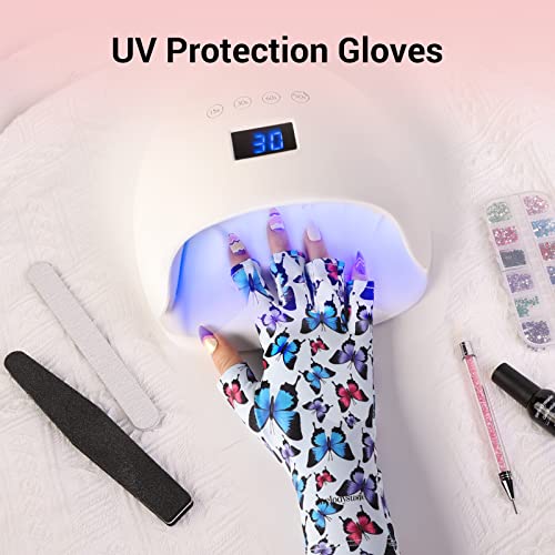 Melodysusie UV luvas para unhas, luvas de lâmpada UV para proteção de manicures, luvas coloridas de manicure em gel de borboleta, luvas
