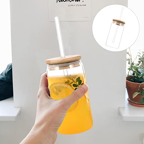 Garrafas de água clara de bestonzon caneca de café transparente caneca de café clara 2pcs canecas xícaras de copos de smoothie jar jarra de vidro com madeira de madeira decoração de café decoração de café garrafa de água transparente