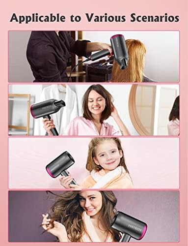Secador de cabelo iônico, Pritech 1875W Secador profissional de cabelo, secador de cabelo portátil de viagem com secador de cabelo