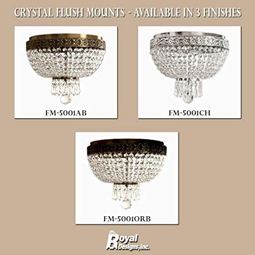 Royal Designs Luz de teto de montagem descarregada, acabamento de latão antigo, 2 luzes, lustre redondo de cristal