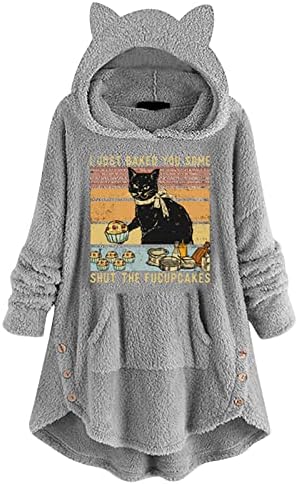 Suéteres fofos femininos bordados de gato orelha de gato de grande tamanho bolso de bolso blusa de suéter top primavera 2023