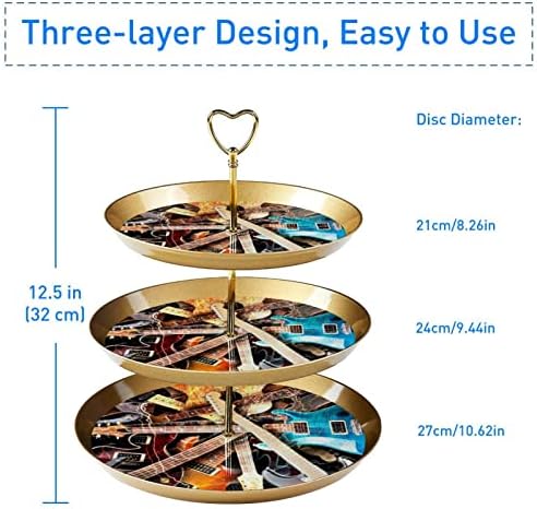 Conjunto de exibição de mesa de sobremesa, suporte de cupcake de ouro, bandeja de sobremesa, bandeja de porção de 3 camadas, suporte de camada de copo, suporte de bolo de casamento para mesa de sobremesa, guitarra elétrica de rocha