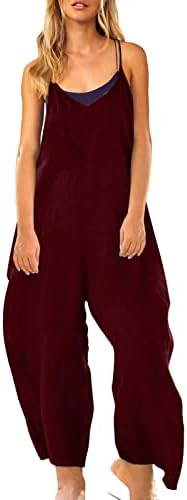 KCJGIKPOK Pantagens gerais para mulheres sem mangas V macacão de pescoço de pescoço Casual Solid Summer Wide Bib Pants Botts