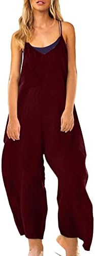 KCJGIKPOK Pantagens gerais para mulheres sem mangas V macacão de pescoço de pescoço Casual Solid Summer Wide Bib Pants