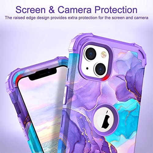 Hocase para iPhone 13 Case, com protetores de tela 2pcs e protetor de câmera 1pc, borracha de silicone macio à prova de choques+caixa de proteção híbrida de PC rígido para iPhone 13 2021 - roxo atende azul