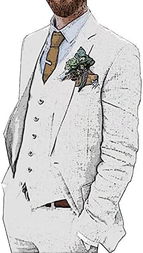Retro Linen Men Suit de praia Terno de casamento Verão Slim Fit 3 Peças Tuxedo de casaco de casaco de linhagem leve de linho