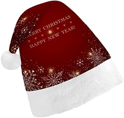 Flocos de neve dourados brilhantes chapéu de natal Papai Noel Hats Plush curto com punhos brancos para suprimentos de decoração de festa de férias de Natal
