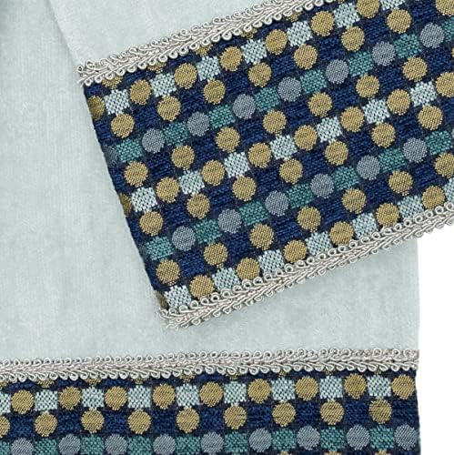 Austin Horn Classics Circle Time Grey 3 peças Conjunto de toalhas decorativas, banda de tecido azul jacquard, linha dupla de acabamento