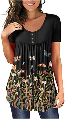 túnica de túnica de verão lcepcy para mulheres coloridas estampas florais curvadas camiseta redonda botão de gola