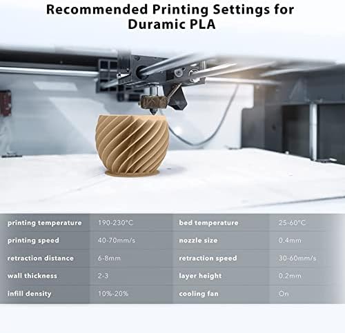Durâmico 3D Matte Pla filamento 1,75 mm bege, 1 kg de papelão acabamento fosco de impressão 3D Filamento PLA 1,75 mm Precisão dimensional 99% +/- 0,03 mm, impressão com impressora 3D FDM, fácil de remover suporte