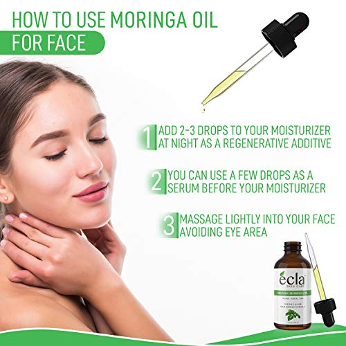 Óleo de Moringa Orgânico para Face, Cabelo e Pele Melhor Antienvelhecimento Natural Pure e Crescimento Capundo