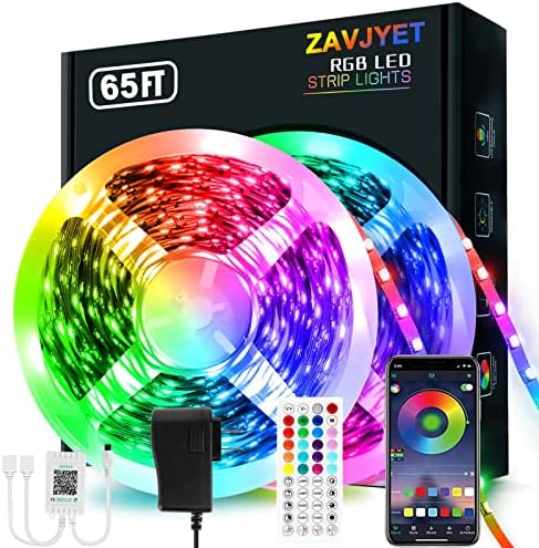 Luzes de tira de LED, tiras de luz de corda inteligente de 65 pés com remoto de 44 teclas, RGB 5050 COR MONTAÇÃO MÚSICA SYNC LED TRILHA, LUZES LED LED APP CONTROL para quarto, sala de estar em casa decoração de festa de Natal…