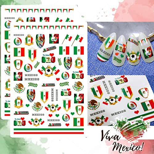 Tailaimei 12 folhas de bandeira mexicana Independência do Dia da Arte das unhas, auto-adesivo eu amo o México para manicure diy ou salão de unhas