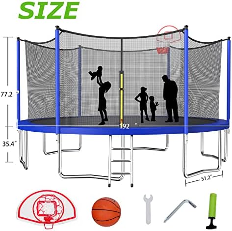 Trampolim de 16 pés Tatub com argola de basquete, trampolins ao ar livre para crianças recreativas trampolim com rede externa