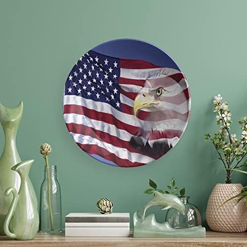 Ligutars Placas de cerâmica, bandeira americana Decorativa de placas de cerâmica, America Flag in the Wind With Eagle Icon Citizen,