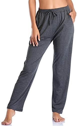 Calças de ioga feminina de Envlon com bolsos, alongamento confortável de calças largas de perna larga casual