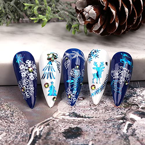 9 lençóis de natal adesivos de arte adesivos decalques autoadesivos pegatinas uñas feriado azul branco flocos de neve árvores unhas