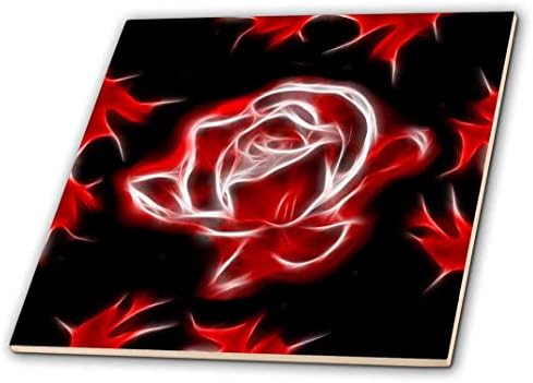 3drose beautiful Black Red Rose Smoky entre espinhos Arte abstrata fractal - azulejo de cerâmica, 4 polegadas