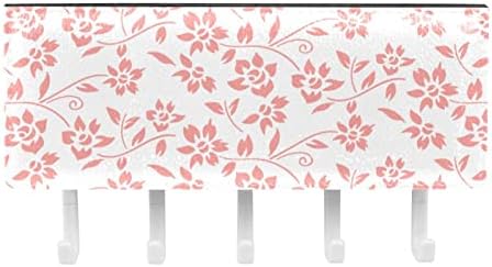Organizador de rack de padrões de padrões de flores vermelhas coral com 5 ganchos na parede banheiro da cozinha prateleira prateleira de armazenamento multifuncional