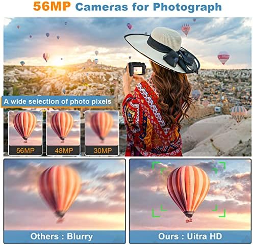Câmera digital Saneen, câmeras 4K para fotografia, câmera de vlogging de 56MP para YouTube com cartão SD de 32 GB, câmera digital