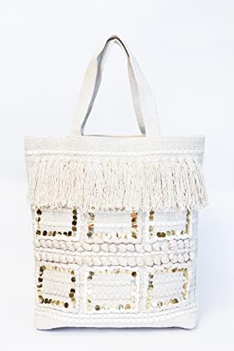 Saco de Tote de algodão elegante de teares manuais no exterior | Botão de ímã compras ou bolsa de mão de praia