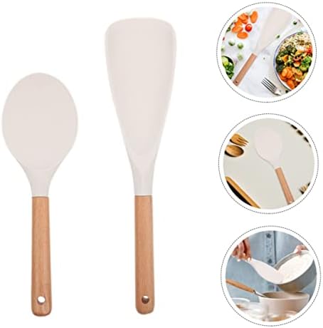 2pcs Silicone Rice Spoon Perforado colher perfurado arroz de silicone cozinha reprdle segura arroz paddle compacto arroz paddle conveniente paddle pato branco