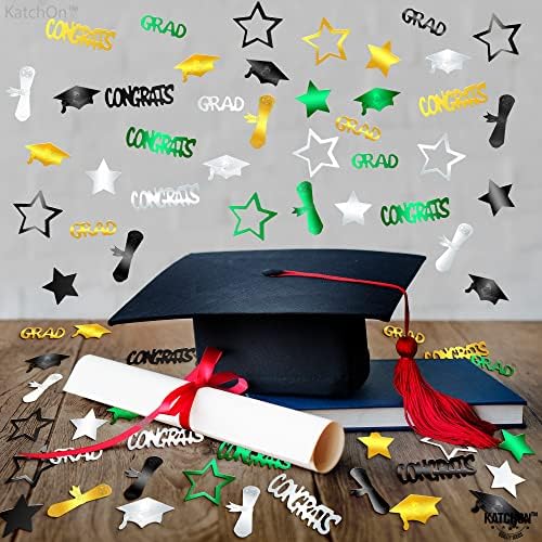 Confetti de graduação Katchon, verde e dourado 2023 - pacote de 1000 | Green Parabéns graduados Confetti 2023 Para decorações de graduação Classe de 2023 | 2023 graduados confete para decorações de festa de formatura 2023