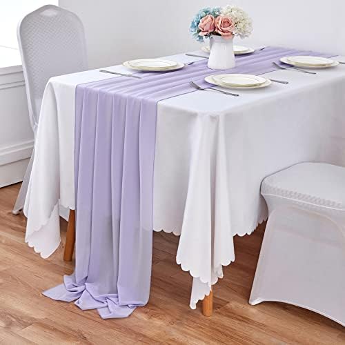 Yuhx 1 pacote de mesa de chiffon corredor de 29 x 120 polegadas de comprimento, corredores de mesa de casamento de lavanda,