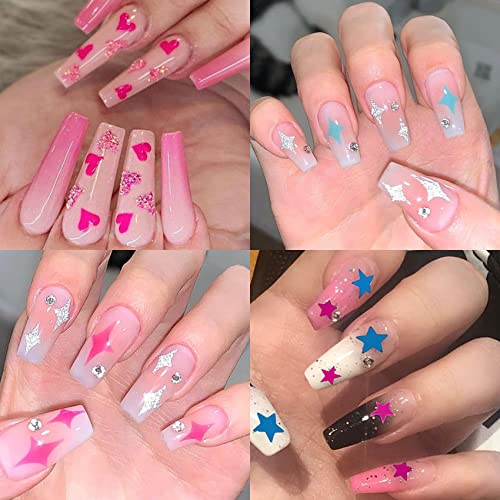 Tailaimei Star e Heart Nail Art Stickers, Red e Blue 4 de julho Decalques de design autoadesivo para o Dia da Independência Patriótico Americano DIY