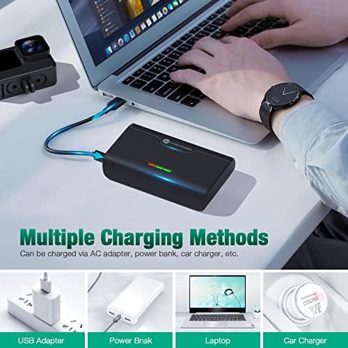 FirstPower 3-Channel USB Charger Rick para GoPro Hero 10/10/9/8/7/6/5 Bateria com cordão Tipo-C e armazenamento de