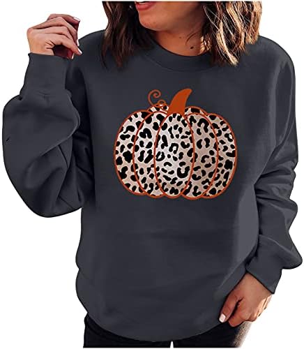 Sorto de abóbora de leopardo feminino Halloween Crewneck de manga longa Solhas de moletom Tops casuais Sweeters tops tops