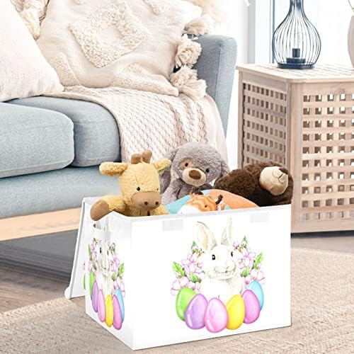 Cataku Bunny Easter Oggs Bins de armazenamento com tampas e alças, tecido de cesta de cubos de contêineres de armazenamento