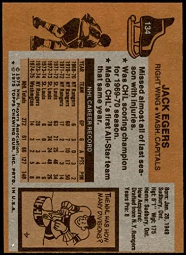 1975 Topps 134 Jack Egers Washington Capitals-Hockey NM Capitals-Hockey