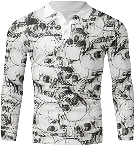 XXBR Halloween Polo Camisetas, Gráfico Funny Gráfico de Manga Longa Henley Button Button Tops Fantas de festa Camisa muscular