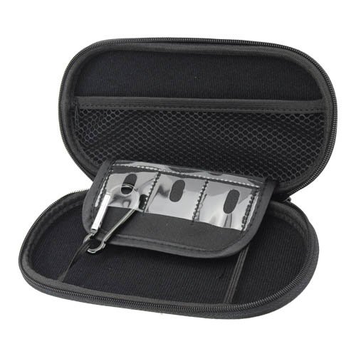 Protetive Dual Zipper Hard Leather Caso Travel de transportar com clipe de carabiner para PS Vita - Black + Siver