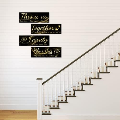 4 peças Blue Home Wall Decor Sinais, este é nós/juntos/abençoe esta decoração de parede para casa/família para quarto da sala