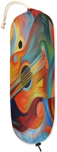 Suporte abstrato de sacola plástica de guitarra, titular da bolsa de mercearia de pintura de notas de música pendurada para saco