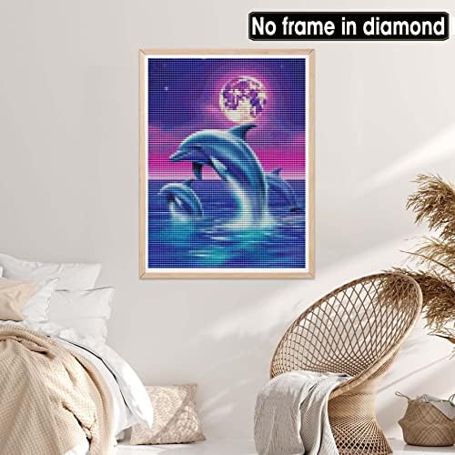 Kits de animais de pintura de diamante aiishow para adultos, golfinhos lua de broca completa diamante arte pintura cruzamento ponto cristal strass bordado artesanato artesanato para decoração de parede em casa 30 × 40cm