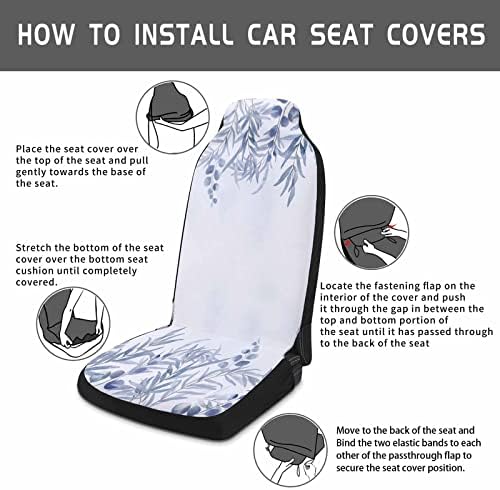 Plantas de eucalipto jovens vegetação de verão capas de assento de carro imprimido de verão Conjunto de 2 peças Conjunto de carro frontal universal Cushion para SUV/carros/caminhões, aquarela Blue Automotive Seat Protector Decoração fácil de instalar