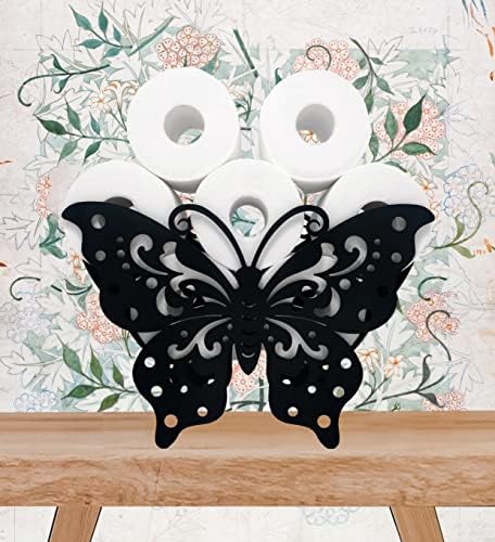 Suporte de lenço de papel higiênico preto de borboleta, suportes de papel de animal, suporte de papel de metal decorativo, armazenamento