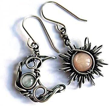 Boho Opal Sun e Lua Drop Brincos Dangle Brincos Moon pedra natural gancho de pedra boêmio para mulheres meninas Irmã filha